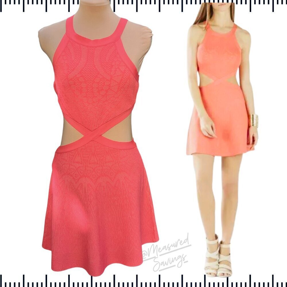 Bcbgmaxazaria [Nwt-Med] Alora Jacquard Coral Pink Cut Out Dress